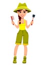 Woman archaeologist. Cute cartoon character