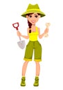 Woman archaeologist. Cute cartoon character