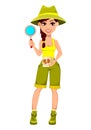 Woman archaeologist. Cute cartoon character