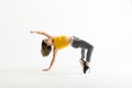 Woman Arching Back While Break Dancing Over White Background Royalty Free Stock Photo