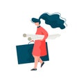 Woman Architect with Project Paper Rolls and Portfolio Case, Female Professional Engineer Character Vector Illustration