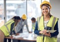 Woman, architect and tablet in leadership for meeting, construction or planning architecture at office. Portrait of Royalty Free Stock Photo