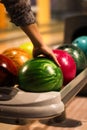 Woman arm and bowling ball Royalty Free Stock Photo