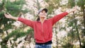 Woman arms outstretched in nature Royalty Free Stock Photo