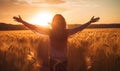 Woman Arms Up Hands Raised Field Praise Sunset Royalty Free Stock Photo