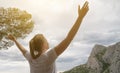 Woman with arms wide open. Royalty Free Stock Photo