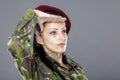 Woman army soldier saluting Royalty Free Stock Photo