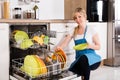 Woman Arranging Plates In Dishwasher