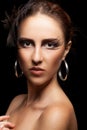 Woman with art fashion make up on black background Royalty Free Stock Photo