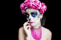 Woman art make up Scary skull Royalty Free Stock Photo