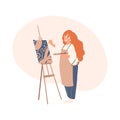 Woman Artist painting picture on canvas, easel Royalty Free Stock Photo