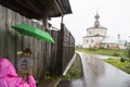 Woman artist painting in suzdal,russian federation