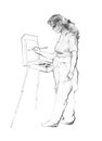 Woman artist paints an etude sketch illustration Royalty Free Stock Photo