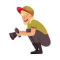 Woman as Park Ranger in Khaki Cap Taking Photograph of Nature in National Parkland Vector Illustration