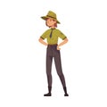 Woman as Park Ranger in Khaki Hat and Shirt Protecting and Preserving National Parkland Vector Illustration