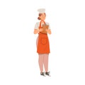 Woman as Super Chef in Toque and Apron Standing with lipboard Vector Illustration