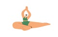 Woman in asana, practicing yoga, exercising in simplified pigeon pose. Healthy person during body physical workout