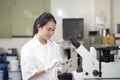 woman asian engineer or chemistry doing chemical test in laboratory, science and research concept