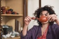 Woman asian holds clay teapots in her hands