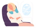 Woman asleep on aircraft flight. Vector illustration