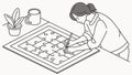 Woman assembling a jigsaw puzzle, symbolizing focus and problem-solving, vector design Generative AI Royalty Free Stock Photo