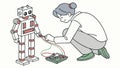 Woman Assembling a Robot Advanced Technology and DIY Vector, vector design Generative AI Royalty Free Stock Photo