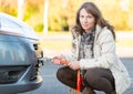 Woman assembling towing hook