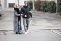 Woman Assisting Blind Man On Street Royalty Free Stock Photo