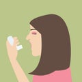 Woman asthma holding inhaler vector cartoon flat breath medical health