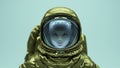 Woman Astronaut Gold Spacesuit Helmet futuristic Fashion Portrait Avatar