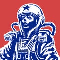 Woman astronaut on red background. Vector Illustration. Royalty Free Stock Photo