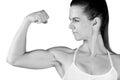 Woman athlete showing biceps Royalty Free Stock Photo