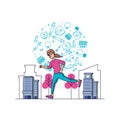 woman athletic running with set icons Royalty Free Stock Photo