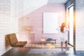 Pink tile attic bathroom interior, poster toned Royalty Free Stock Photo