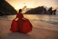 Woman at Atuh beach at Nusa Penida Island, Bali, Indonesia