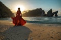 Woman at Atuh beach at Nusa Penida Island, Bali, Indonesia