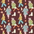 Woman Autumn Retro Fashion Seamless Pattern.