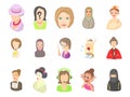 Woman avatar icon set, cartoon style Royalty Free Stock Photo