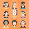 8 Woman Avatar icons.Variety of People character - set 2