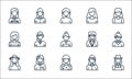 Woman avatar line icons. linear set. quality vector line set such as woman, woman