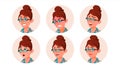 Avatar Woman Vector. Secretary, Accountant. Human Emotions. Casual. Laugh, Angry. Various Emotions. Flat Character