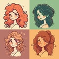 Woman avatar set vector illustration. Beautiful young girls portrait with different hair style isolated on solid background