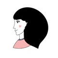 Woman avatar in vector side view. Logo for a hairdresser or beautician. Happy girl icon