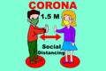 A woman avoids coughing man, Social distancing infographic, Stay safe by keeping a distance from people in public areas