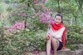 Woman and azalea flower