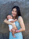 Woman and baby Asian and nationality Thai is happy feel