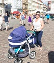 Woman with baby buggy