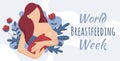 Woman with baby nursing banner, breastfeeding week