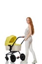 The woman with baby and pram on white Royalty Free Stock Photo