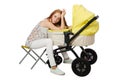 The woman with baby and pram on white Royalty Free Stock Photo